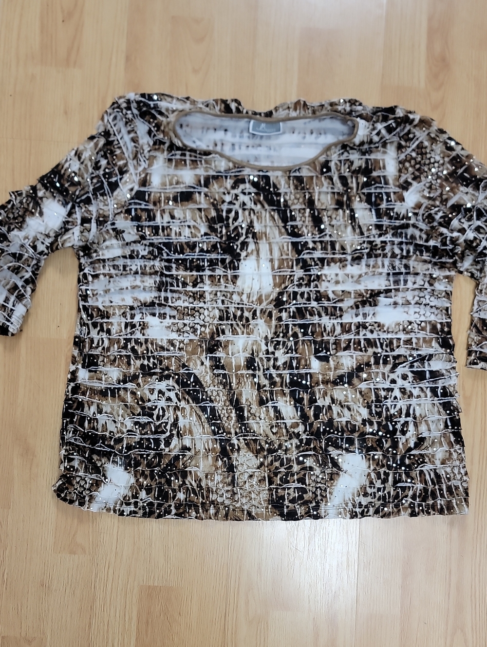 Women's Brown & Black Printed Long Sleeve Top Leopard PRINT